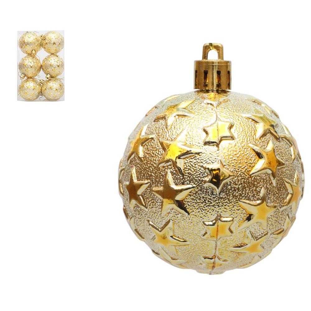 6pcs 6cm Star Christmas Balls Set Colorful Xmas Tree Pendants Home New Year Gift
