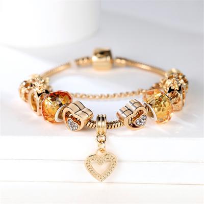 Fashion Bracelets & Bangles DIY Jewelry Champagne Bead Golden Color Pendant Hearts Love Women's Bracelet Charms