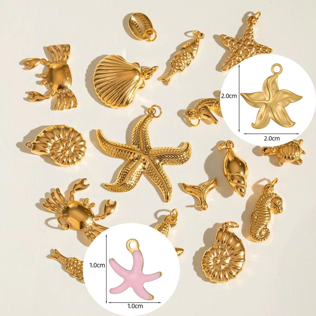 CARLIDANA Hot Selling Summer Fashion Charm Starfish Shell Titanium Steel Plated 18k Gold Color Style Pendant DIY Jewelry