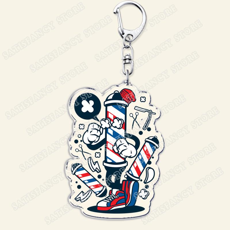 Barber Shop Keychains for Accessories Bag Barbershop Scissors Hairdresser Beard Hairstylist Keyrings Jewelry Friends Fans Gifts