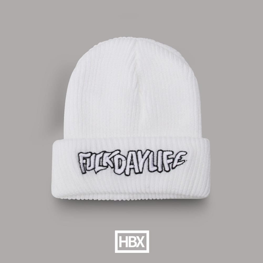 Men Fashion Knitted Hat Winter Warm Embroidery Large Head Circumference Beanie Cap
