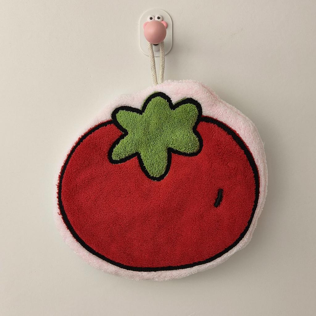 Cartoon Vegetable Wall-mounted Hand Towel with Water-absorbing Thick Fabric for Use in Bathrooms and Kitchens, Featuring A Fruit Design.