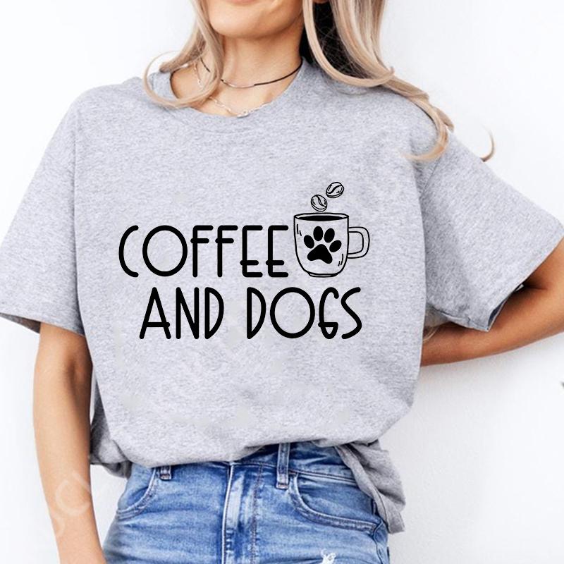 Weekends Coffee and Dogs Trend Print T Shirt Short Sleeve Summer Clothes Women Clothing Fashion Graphic T-shirt Mom Tee Tops