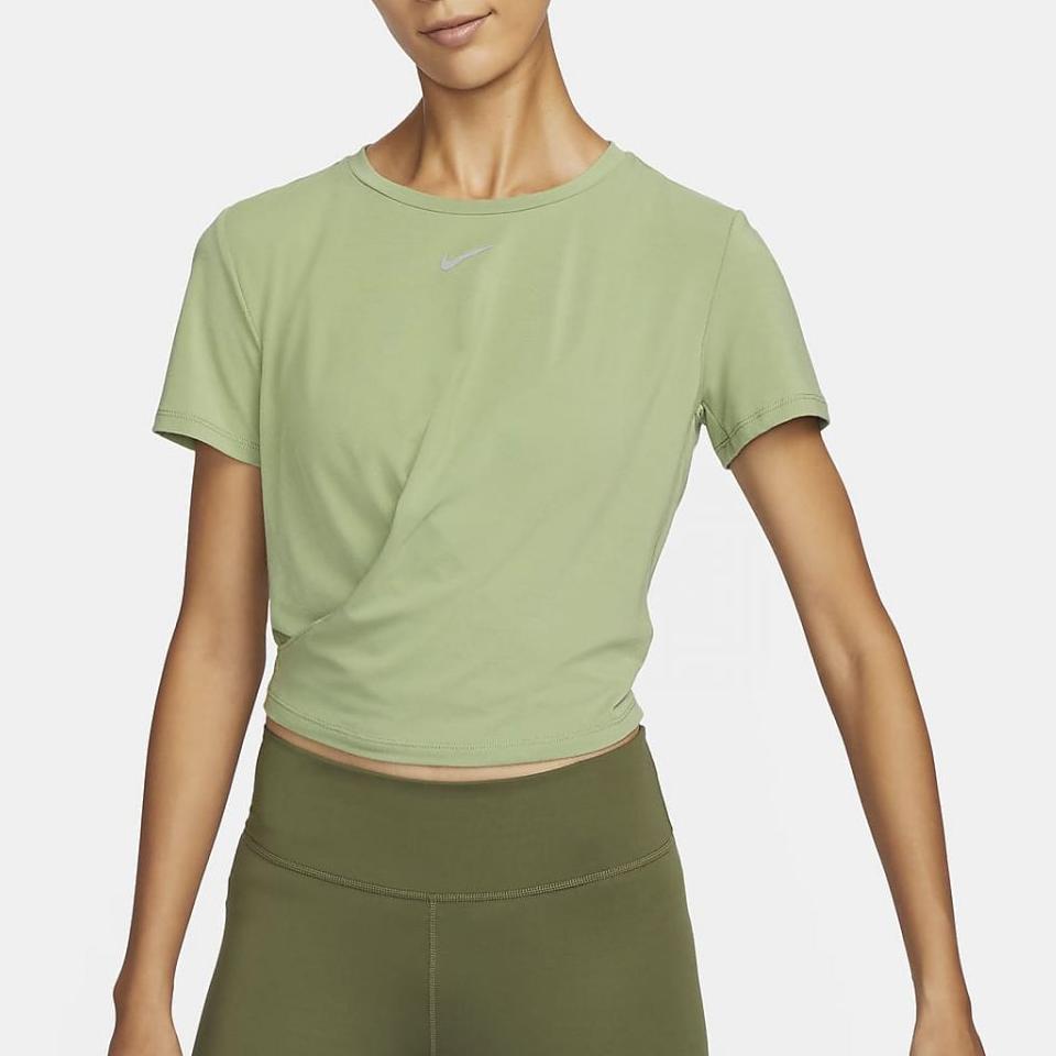 Nike Dri-Fit Solid Color Sports Crew Neck Short Sleeve T-Shirt Women Tops Oil-Green DD4922-386