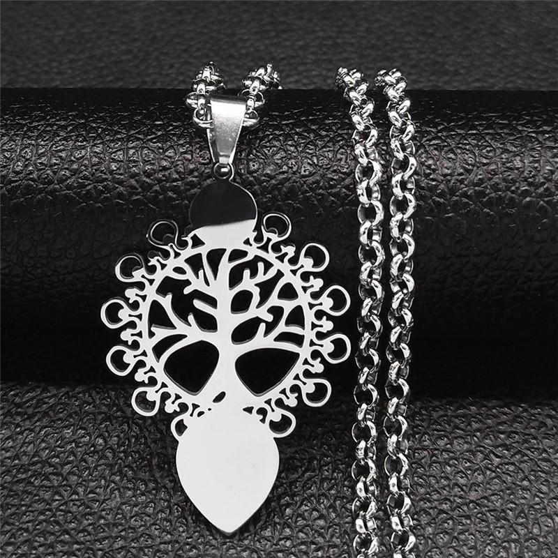 Tree of Life Stainless Steel Long Necklace for Men Black Color Necklaces & Pendants Jewelry cadenas para hombre N834S03