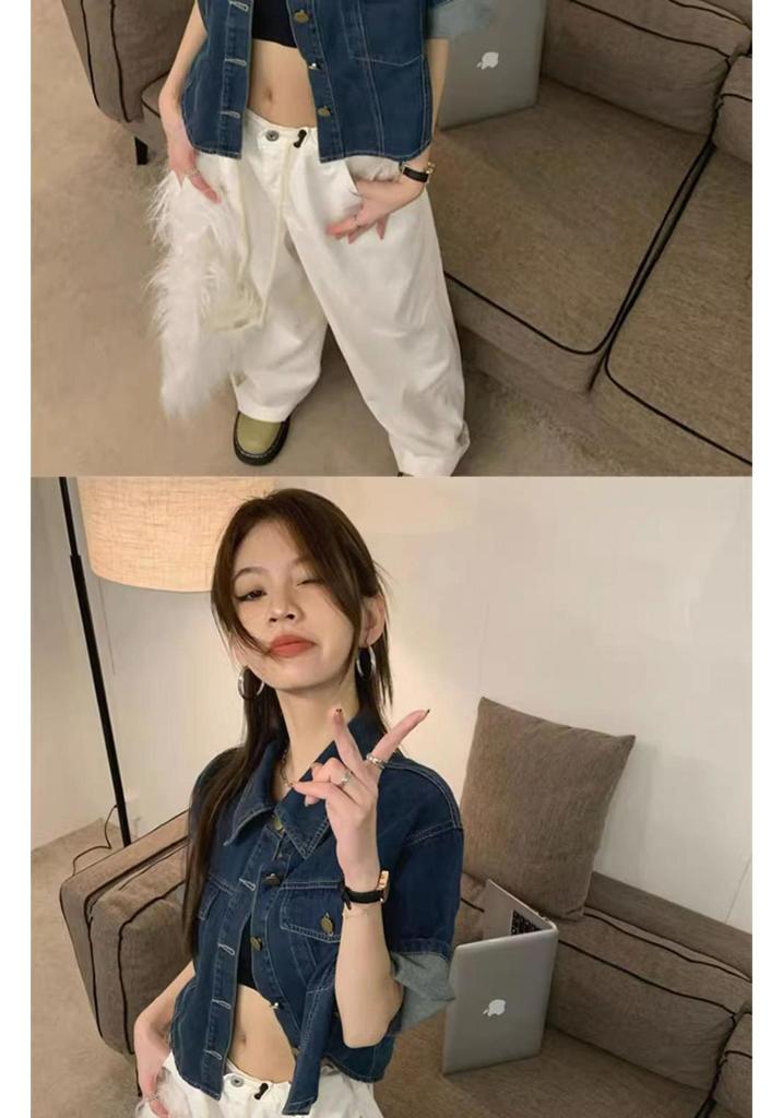 Korean Style Chic Retro Short Lapel Denim Jacket for Women