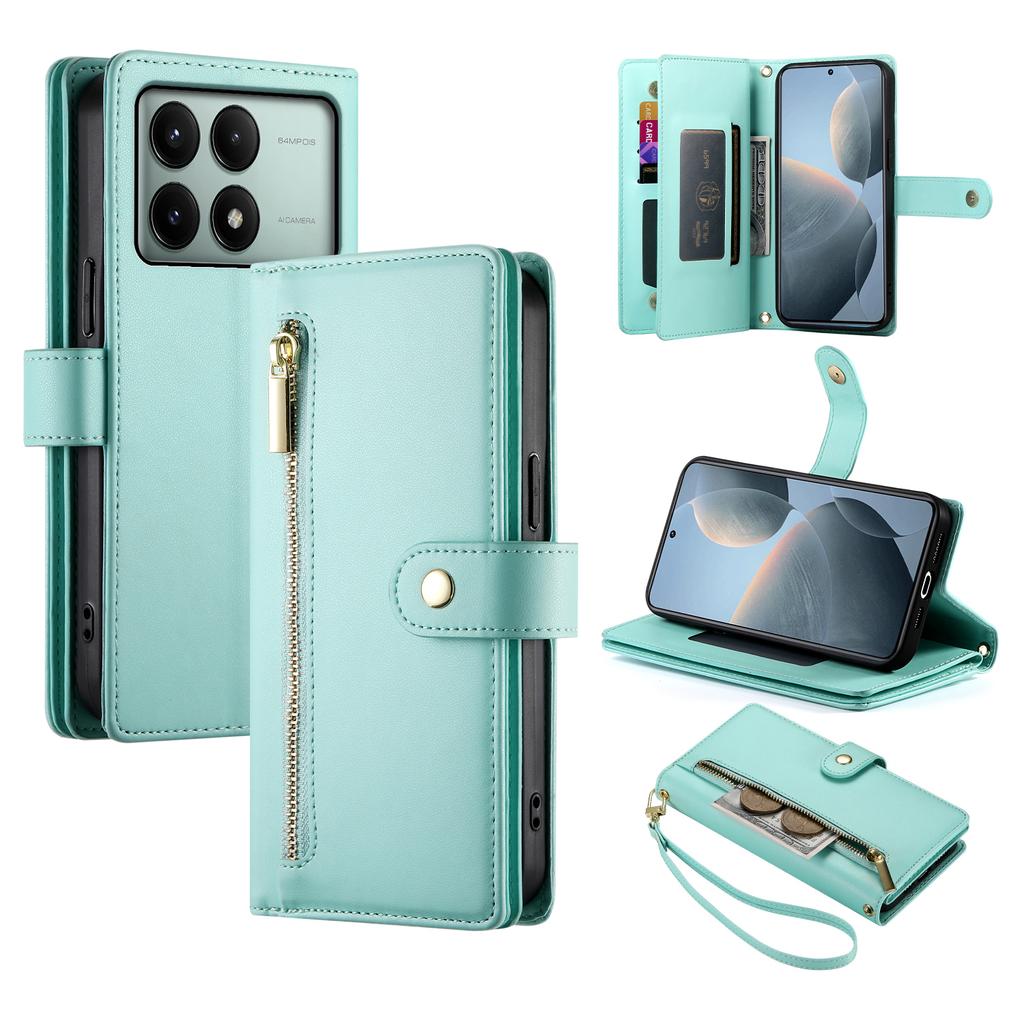 DF-011 For Xiaomi Poco X6 Pro 5G/Redmi K70E 5G Leather Case Zipper Wallet Multiple Card Slots