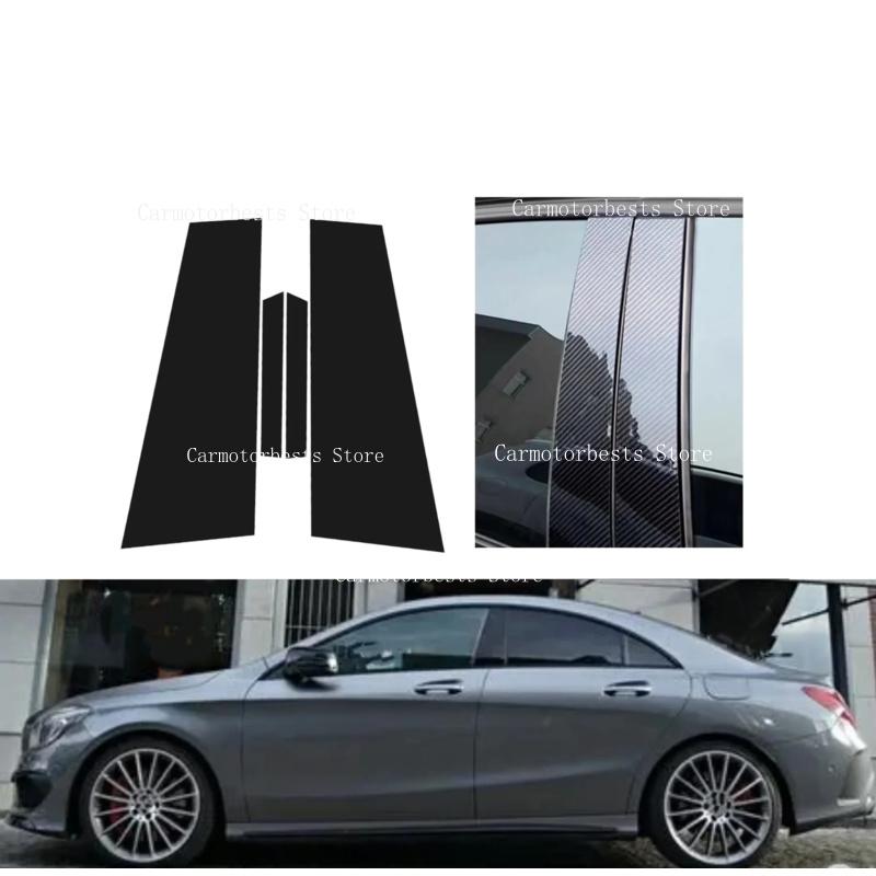Glossy Black Silver Carbon Pillar Post Fit For Mercedes Benz CLA Class C117 2013-2018 Door Window Column BC Trim Sticker Cover