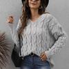 Women's Top, Thickened, Fried Dough Twists Knitted Sweater, V-neck Design, Fashionable Hooded Top, Loose Pullover Sweater