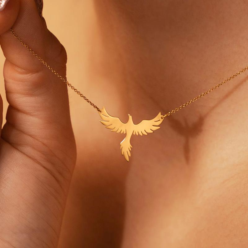 18K pozlacený přívěsek s motivem fénixe Náhrdelník Jemné náhrdelníky s mytickými ptáky Pro ženy Šperky z nerezové oceli