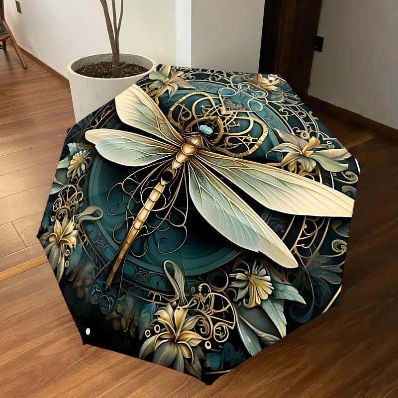 1PC Dragonfly Art Nouveau Automatic Open/Close Umbrella with Windproof, 8-Rib Sturdy Canopy, Durable Ribs, Fashionable Design1314A