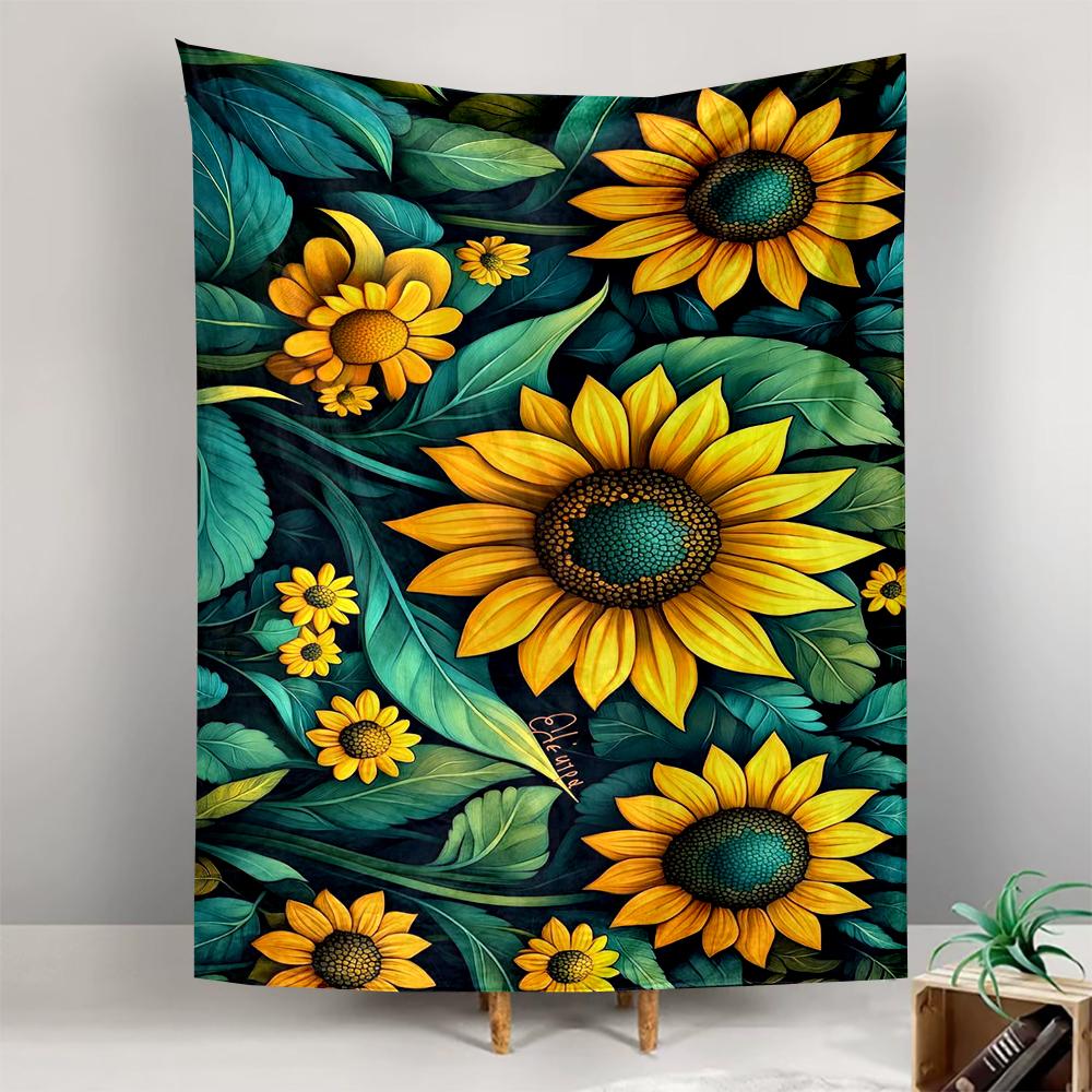 Sunflower and Green Leaf Floral Design Patterned tapestry for bedroom and living room home decor