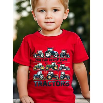 Sommar Traktor Tryck Mönster Pojkar Flickor Kortärmad Barn T-shirt Rund Hals Andningsbar Bekväm Casual T-shirt