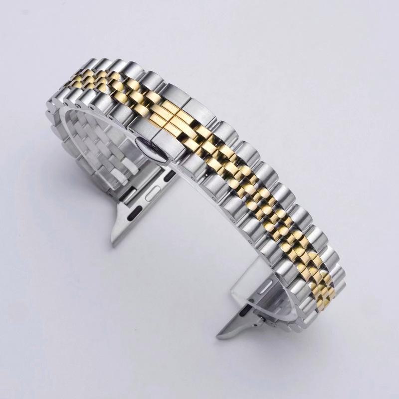 

Ремешок для часов Apple Watch с тонкой талией из нержавеющей стали с бусинами для женщин Applicable to Apple 38-40-41mm серебряный/золотой