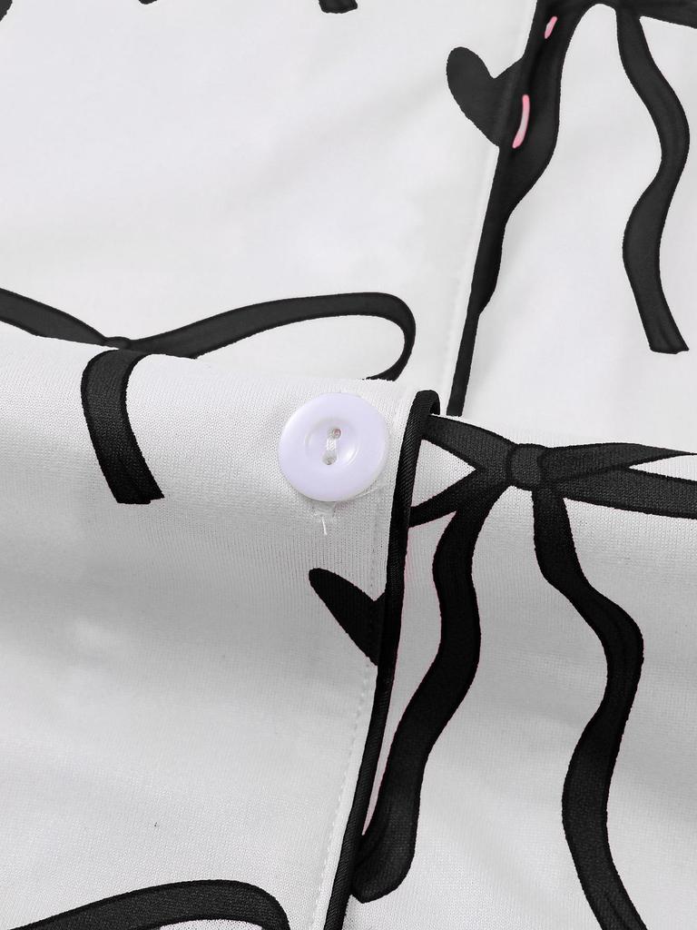 Set Pigiama con Stampa Fiocco e Revers: Completo Estivo a Maniche Corte e Pantaloncini Larghi da Donna