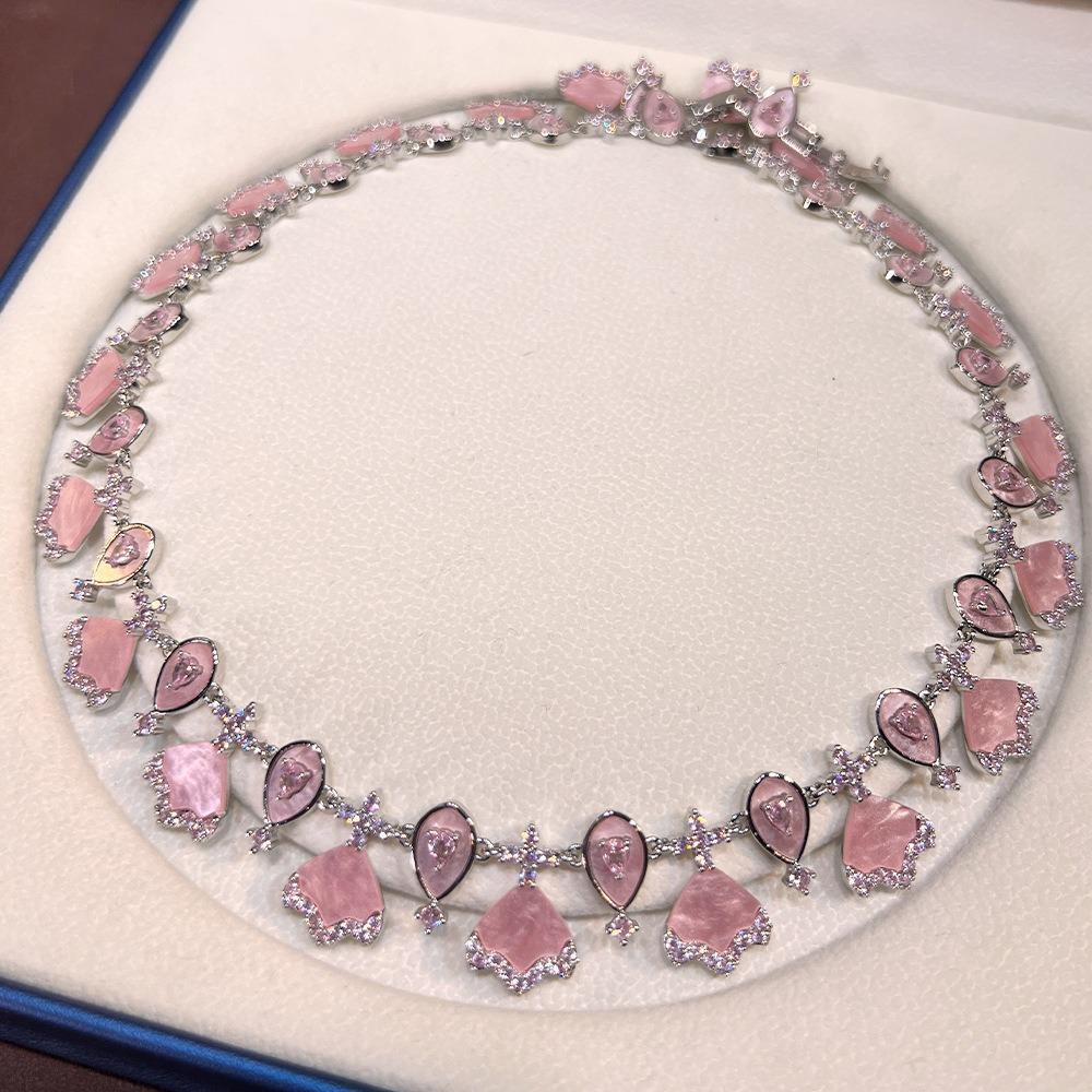 Luxury Pink Shell Necklace Jewelry 3 Pcs Set Wedding Bridal Jewelry Set for Women Dubai AUE Bride Gift