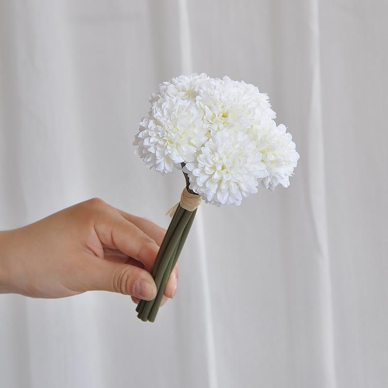 

6pcs Simulation Dandelion Ball Chrysanthemums Bouquet Wedding Silk Pink Fake Flower Artificial Table Tennis Chrysanthemum белый