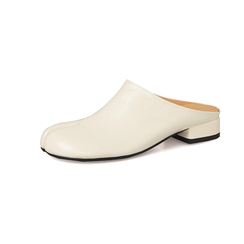 Fashion 2025 New Mueller Slippers Genuine Leather Sewning Designer Novelty Style Slip-On Shoes Comfortable Split Toe Shoes for Women