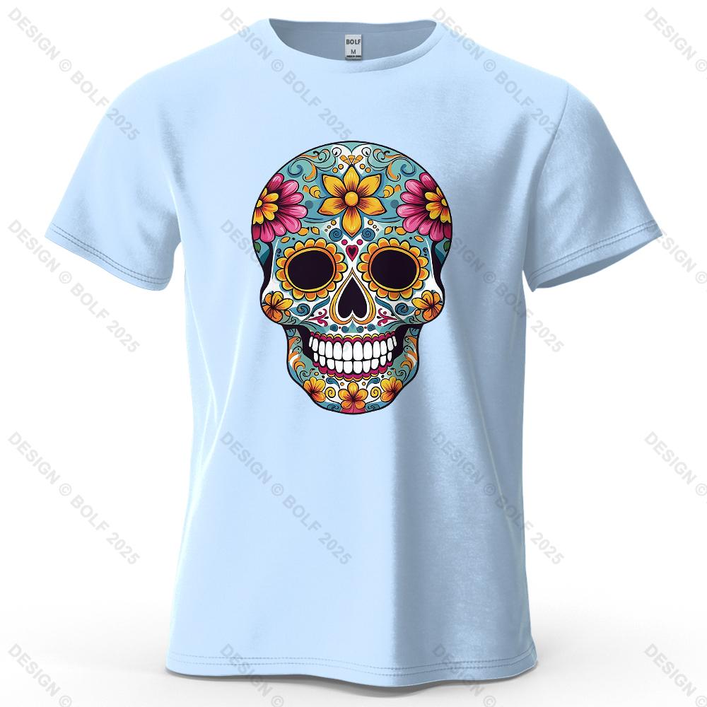 Day of The Dead Skull Pattern Printed Short Sleeve Summer New Personalized Unisexs and Womens Casual Soft Skin Friendly Tshirt