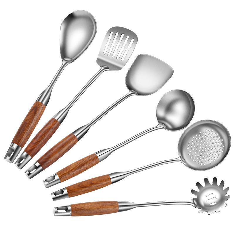 316 Stainless Steel Rosewood Kitchen Utensil Set: Thickened Slotted Spoon, Soup Spoon, Stir-Fry Spatula