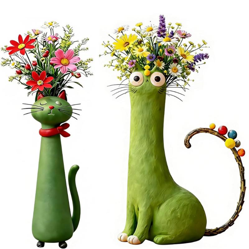 2pcs Cute Cat Shaped Flower Vase for Desk Shelf Decor Gardening Gift Home Decor
