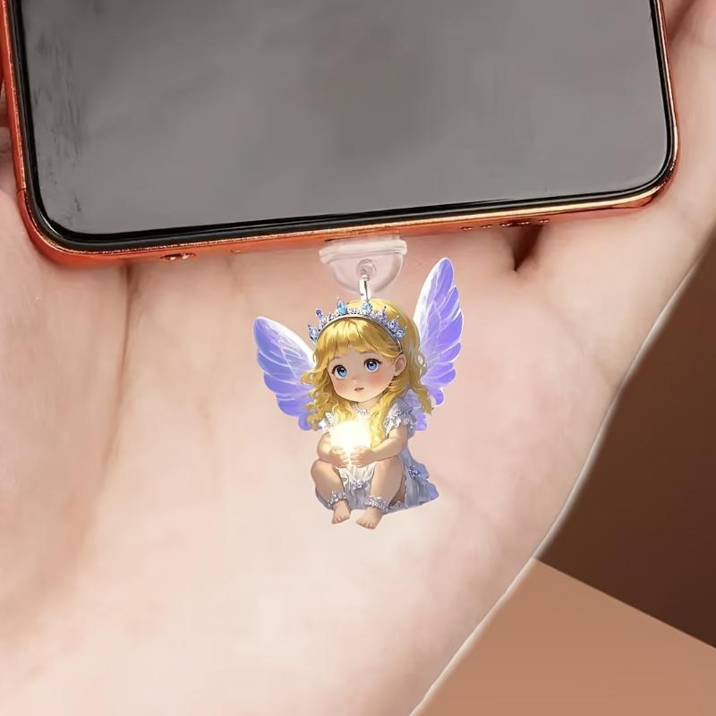 2Pcs Diy Accessories For Phone Type-C Interface Dust Plug Hanging Decoration 2D Flat Acrylic Angel Fairy Cat Phone Dust Plug