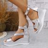 Fashionable brown cross-belt thick-soled wedge sandals, comfortable and increased women's shoes