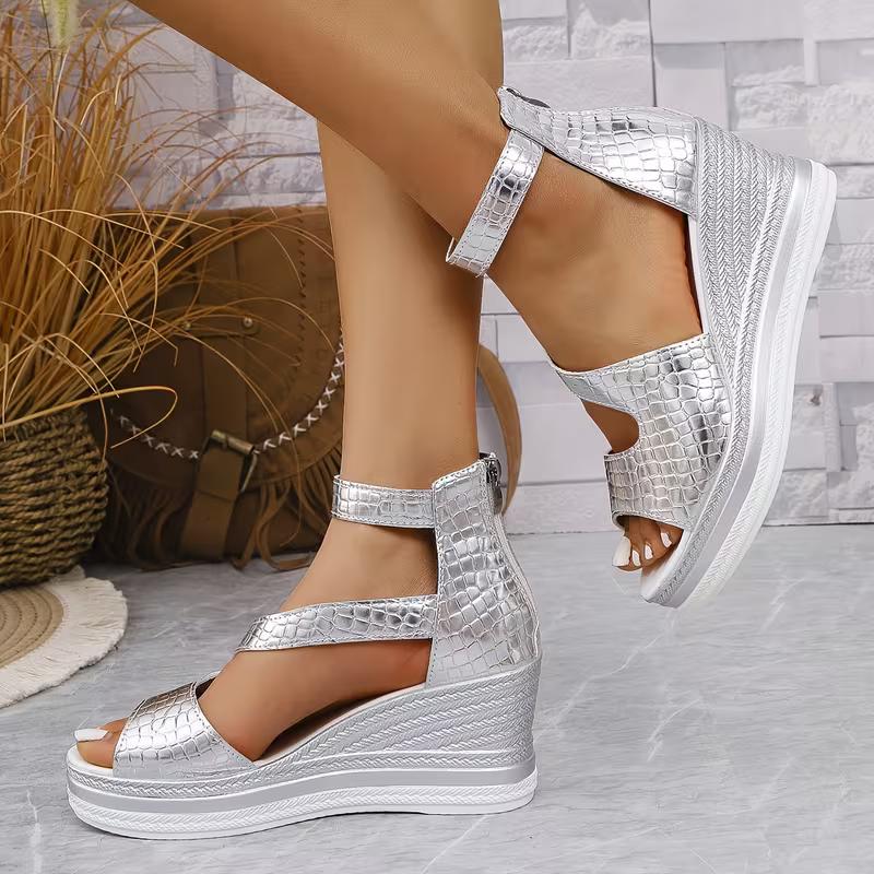 Fashionable brown cross-belt thick-soled wedge sandals, comfortable and increased women's shoes