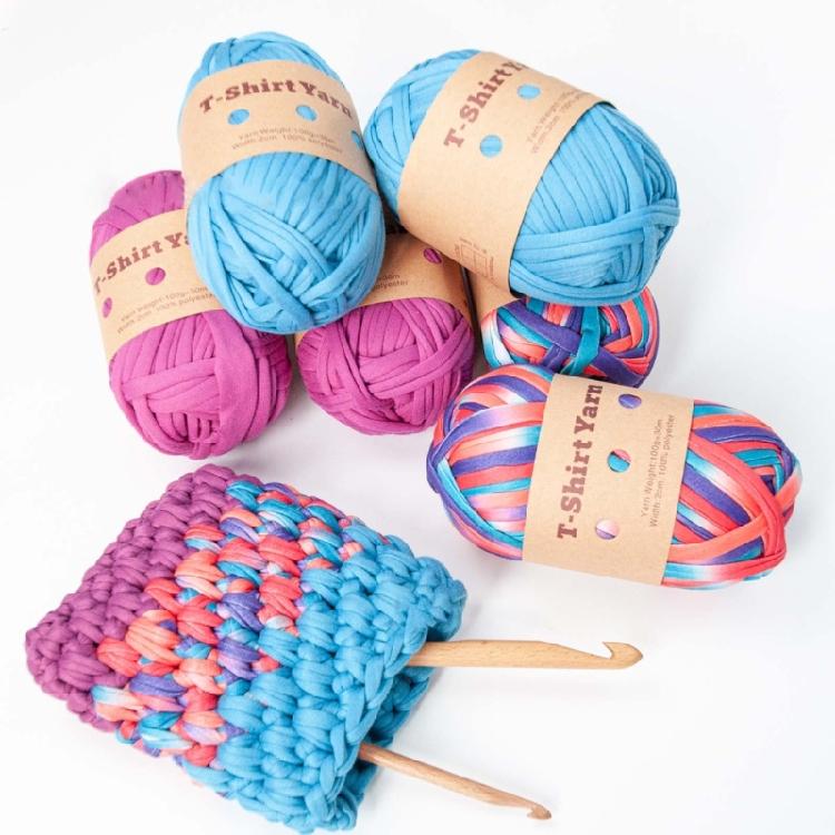 Vibrant T-Shirt Yarn Pack - 6 Rolls of Colorful Polyester Strips for DIY Knitting, Weaving and Sewing Projects
