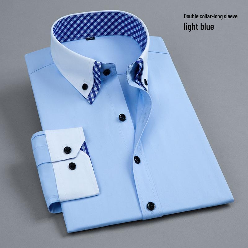 Men's Iron-Free Wrinkle-Resistant Color Block Long Sleeve Business Casual Shirt