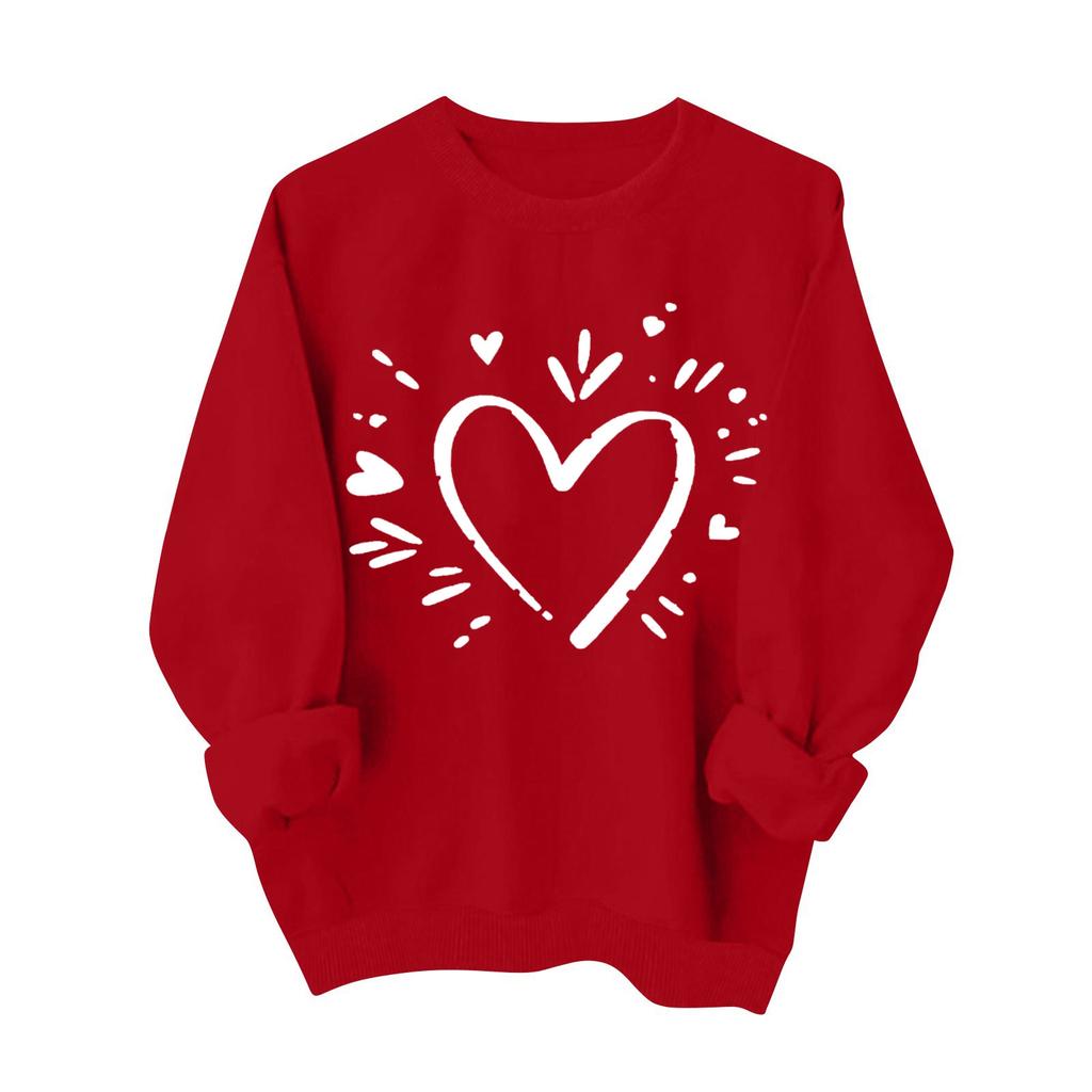 Sudadera informal a la moda para mujer, manga larga, estampado de corazón para San Valentín