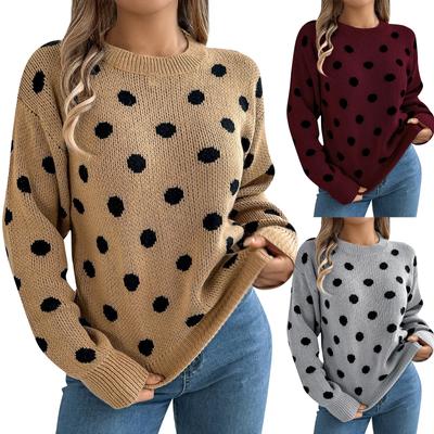 Damesmode Casual Losse Contrast Polka Dot Trui Lange Mouw Pullover Top