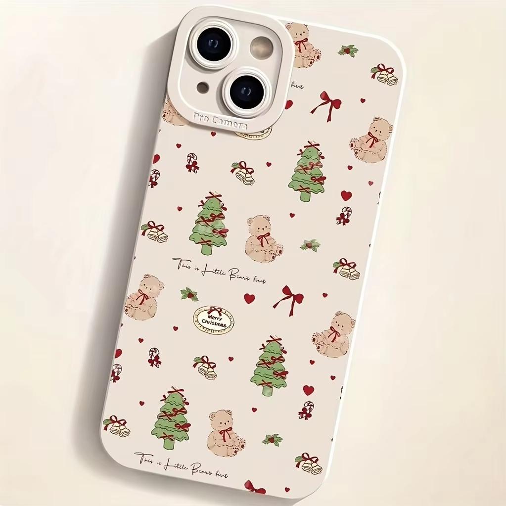 Christmas tree bow teddy bear phone case is suitable for iPhone 17 16E 15 Plus Pro Max series phones - ideal for giving as a