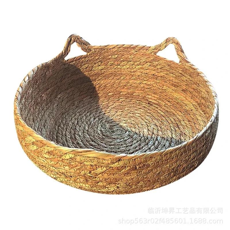 Cesto Culla Intrecciato in Rattan con Cuscino Morbido Design Rotondo Ciambella Nidino Accogliente Caldo Confortevole per Gatti e Cani
