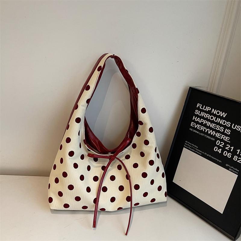 Women's Polka Dot Tote Bag Fashion Casual Large Capacity Shoulder Bags 2025 New Patchwork Underarm Pock Bow Commuter Handbags