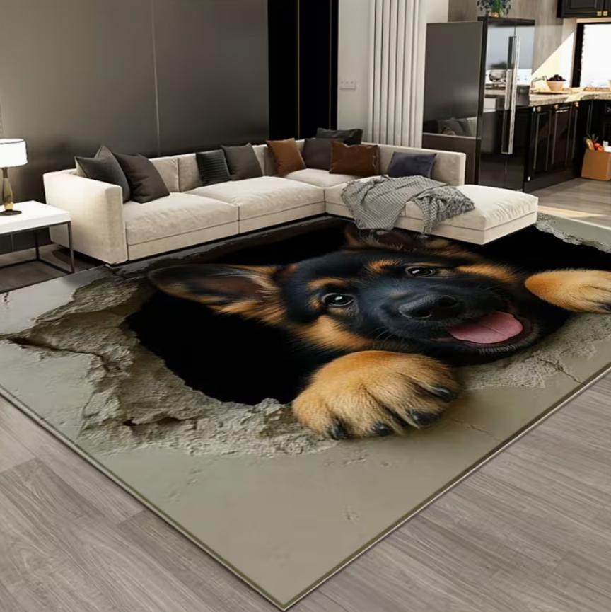 Living Room Rug German Shepherd Dog Cute Healing Theme Carpet Non-Slip Soft Easy To Clean Pet Lover Personalized Home Decor Mat