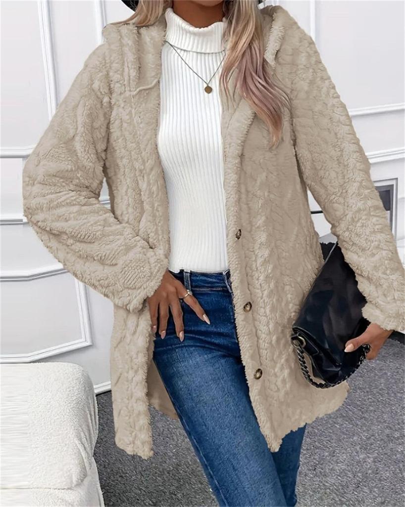2026 Women's Solid Color Plush Hooded Sweatshirt with Diamond Pattern Design
