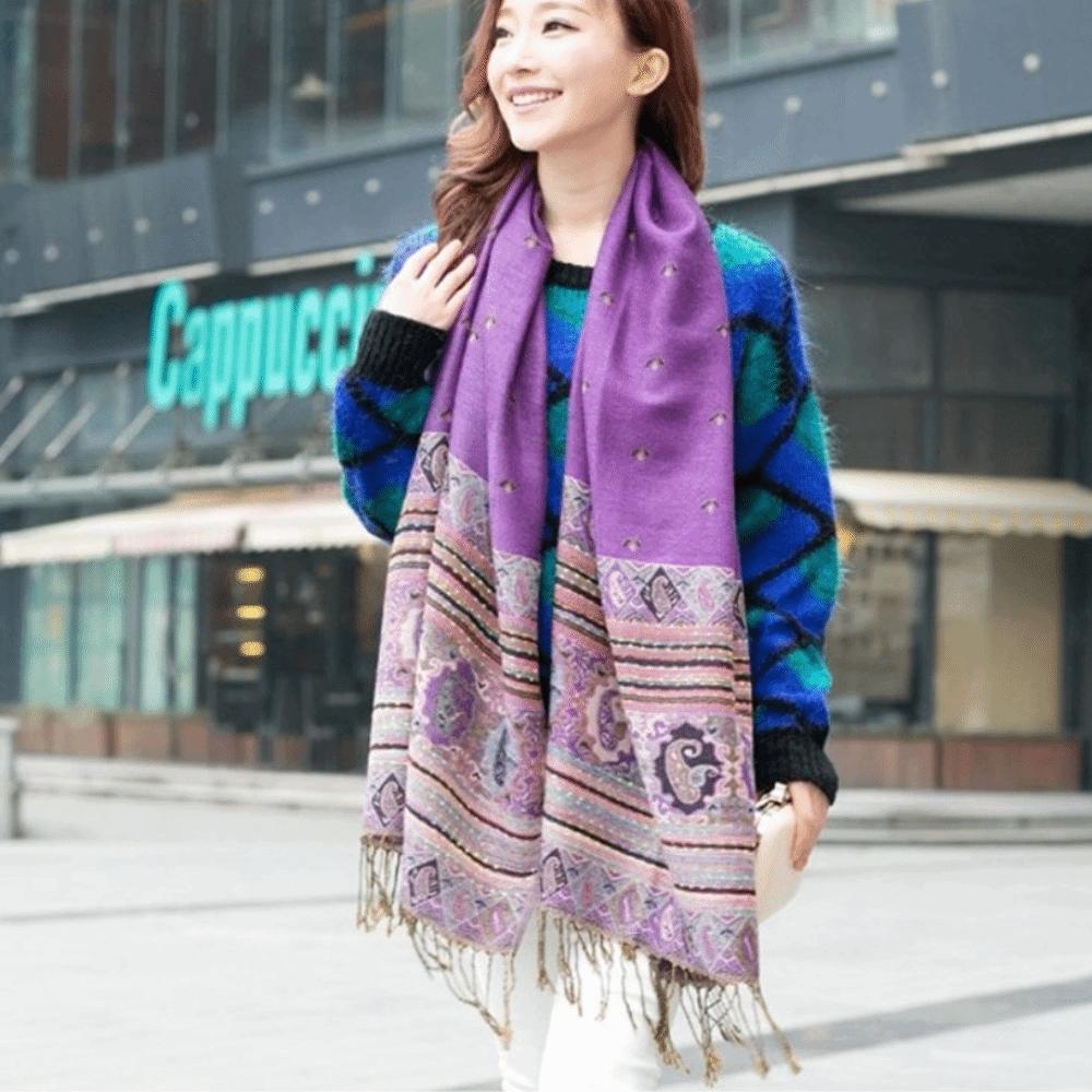 With Tassel Print Headscarf Long Shawls and Wraps Retro Fringed Scarves