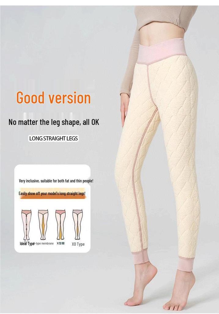 Girls' High-Waisted Thermal Wool Leggings, Thickened Winter School Uniform, Slimming Cotton Warm Pants for Teens