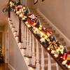 Holiday Entryway Stair Garland Santa Sleigh Railing Decor, Warm LED Lighted Snowy Banister Decoration, Pre-Lit Christmas White Lighting with