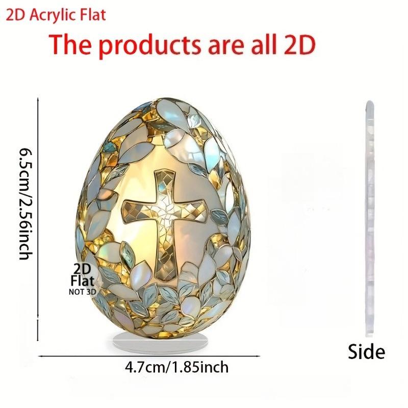 2D Flat Acrylic Easter Egg Desktop Decoration, Cross Design, Suitable for Wall Decoration, Porch, Room, Villa, Accents Home, Hallway, or Workplace - R