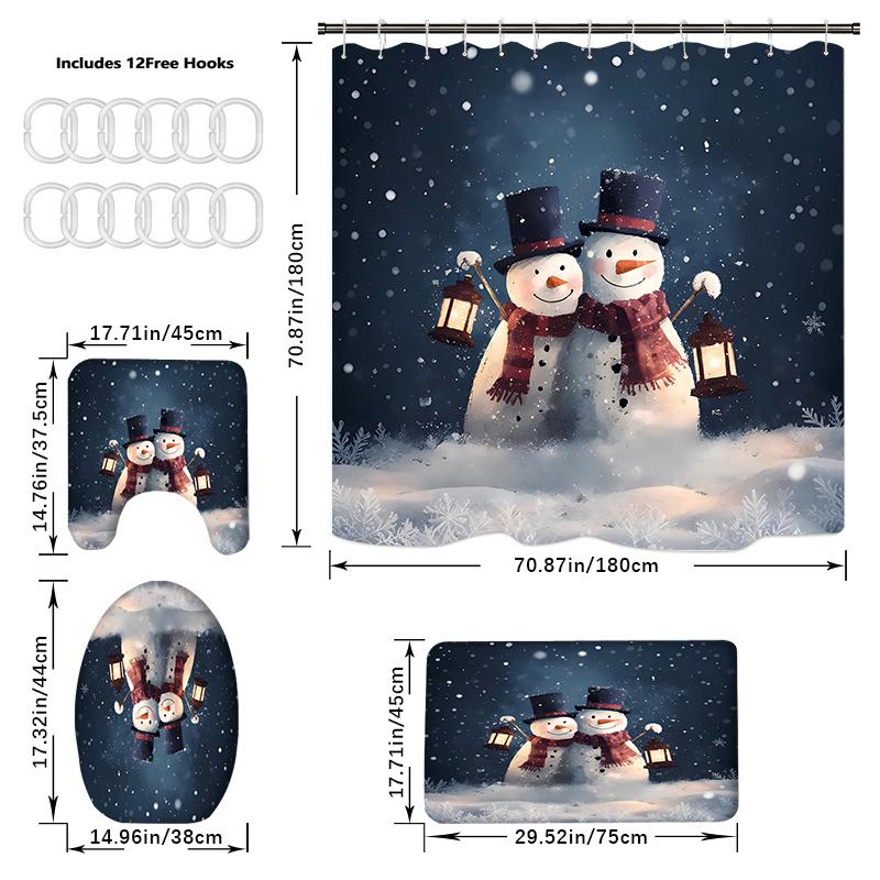 4PCS  Shower Curtain Sets With Shower Curtain And Rugs Toilet Lid Rug U Shape Mat And Bath Mat Bathroom Set  With 12 Hooks