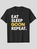 Fun Street-style "EATSLEEPOONREPEAT" Letter Print Short-sleeve T-shirt, Black B