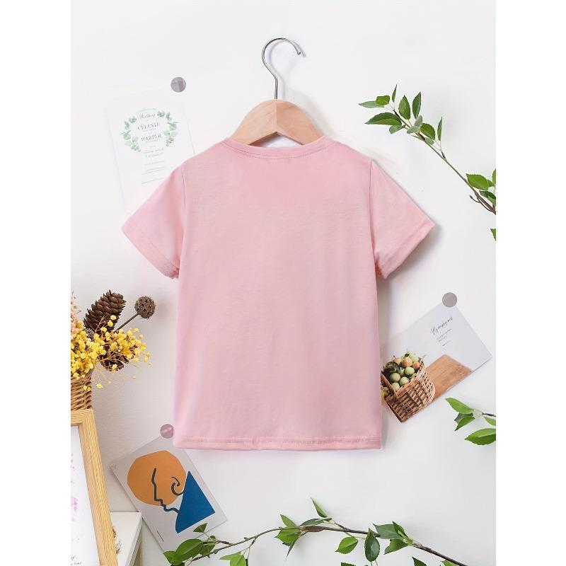 Girls Crewneck Short Sleeve Tee, Stylish Simple Cherry & Bowknot Print Soft Comfortable Summer Casual Top