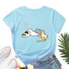 T-shirt estive da donna in cotone a maniche corte e girocollo ampio con stampa di gatto che dorme