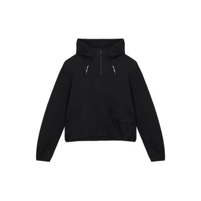 Solid Color Pocket Half Zip Hoodie Women Hoodies Black DV8239-010