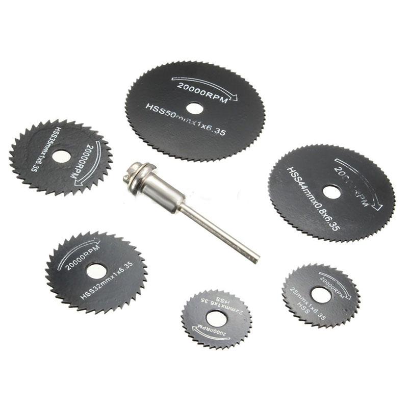 6Pcs HSS Circular Saw Wheel Blades For Metal Dremel Rotary Tool + 1 Mandrel