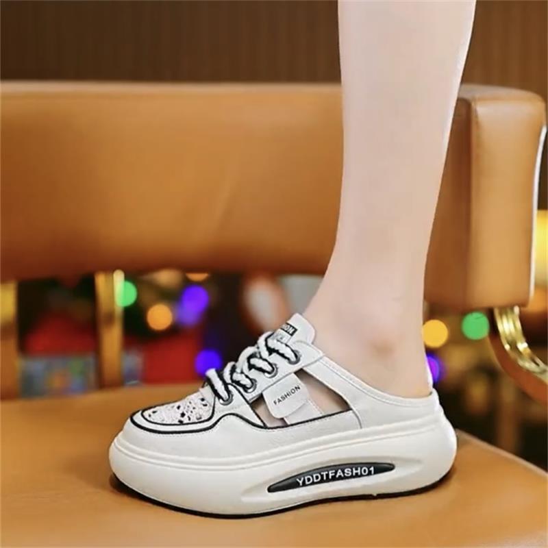 

Soft leather muffin thick bottom hollowed out lazy bag head half slippers women s 2025 summer new versatile net red outer sandals 35