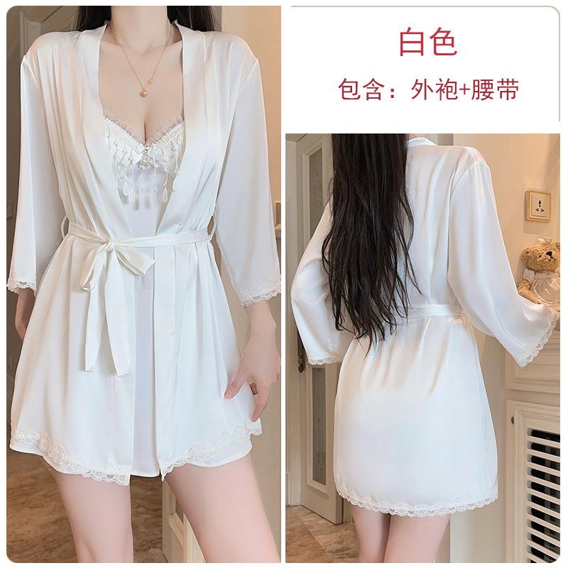 Women's Silky Deep V Cutout Padded Backless Cami Dress with Robe Lounge Set