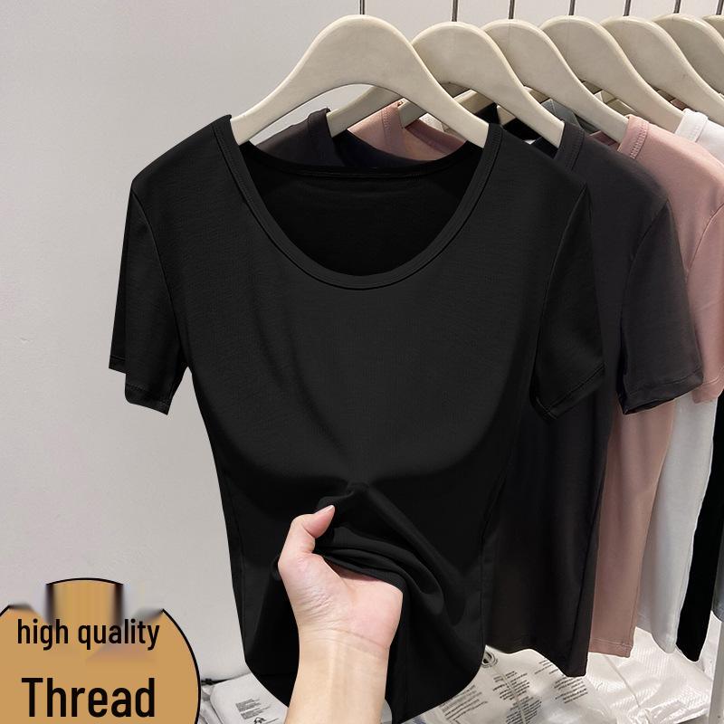 Plus Size Ribbed V-Neck T-Shirt - European Style, Short-Sleeve, Summer 2026, Women's Slimming Top